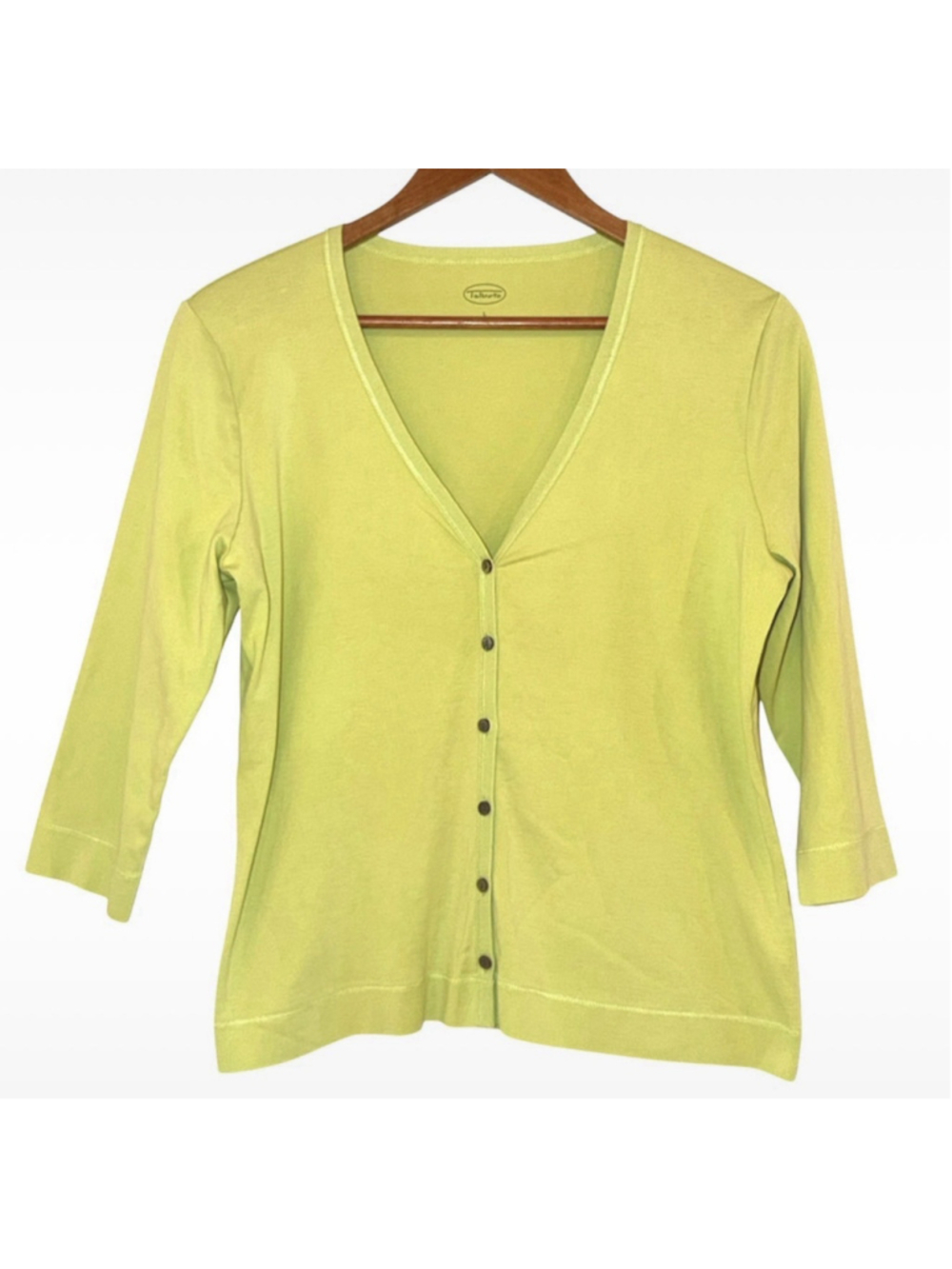 Talbots Lime Green Pima Cotton Cardigan Women’s Large 3/4 Sleeve Button Front